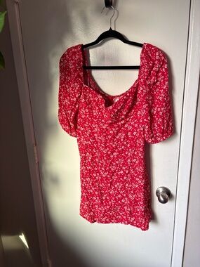 Reformation Red Floral Mini Dress with Puff Sleeves